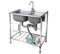TAXXII Évier Utilitaire de Cuisine, évier extérieur, évier Double bac, évier autoportant en Acier Inoxydable avec Robinet Eau Chaude/Eau Froide pour buanderie, Jardin, Restaurant, Facile