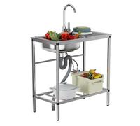 TAXXII Évier Utilitaire en Acier Inoxydable, Ensemble de Cuisine à Une cuve sur Pied avec Robinet d'eau Chaude et Froide, raccord pour Tuyau d'arrosage et étagère de Rangement pour Jardin