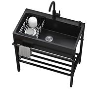 TAXXII Évier Utilitaire en Acier Inoxydable Noir 304, évier de Cuisine/buanderie extérieur autoportant, Poste de Travail Robuste avec Robinet pour Le Lavage des Mains, idéal pour restaura