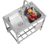 TAXXII Évier Utilitaire en Acier Inoxydable pour Cuisine intérieure/extérieure, Salle de Bain, Restaurant, Bar, Poste de Travail Commercial, cuve Unique, sur Pied, avec Robinet d'eau Chau