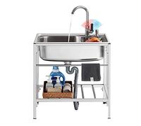 TAXXII Évier Utilitaire en Acier Inoxydable pour Cuisine, Salle de Bain, Jardin, Restaurant, Bar, Poste de Travail Commercial, cuve Unique, sur Pied, avec Robinet et Support, Rond, Facile