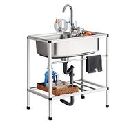 TAXXII Évier Utilitaire en Acier Inoxydable, sur Pied, à Une cuve, avec étagère de Rangement, pour Cuisine Commerciale, Restaurant ou buanderie, utilisable en intérieur, extérieur, Garage