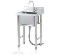 TAXXII Évier Utilitaire extérieur autoportant en Acier Inoxydable avec Robinet, pour buanderie/Cuisine Commerciale, 50/60 cm, pour Le Lavage des Mains.
