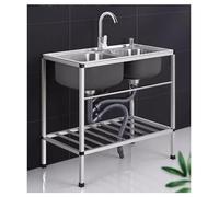 TAXXII Éviers de Cuisine à Double bac avec robinetterie, évier à légumes autoportant en Acier Inoxydable, évier Utilitaire Portable pour buanderie, Bar, Toilettes, intérieur et extérieur.