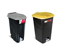 Tayg 80P Poubelle Noir/gris 80 l & Poubelle de 60 litres avec pédale, base noire et couvercle jaune, plastique