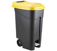 Tayg 259297 Poubelle à roulettes et pédale, 80 litres, noir/jaune