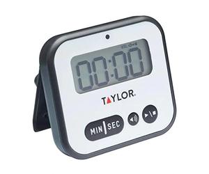 Taylor Pro - Minuteur de Cuisine Numérique avec Alarme Extra Forte et Voyant d'Alerte, Compte à rebours, Dos Magnétique, Plastique, Blanc/Noir, 5 x 8,5 x 7,5 cm