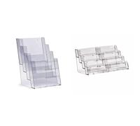 Taymar DIN A5 Présentoir de table pour flyers avec 4 compartiments sur 4 étages & porte-cartes de visite, support pour cartes de visite, présentoir pour cartes de visite, 2×4 étages, transparent