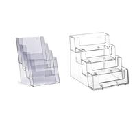 Taymar DIN A5 Présentoir de table pour flyers avec 4 compartiments sur 4 étages & porte-cartes de visite, support pour cartes de visite, présentoir pour cartes de visite, 4 compartiments, transparent