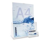 taymar Porte-brochures de table DIN A4 avec porte-cartes de visite supplémentaires, porte-brochures avec compartiment pour visite transparent