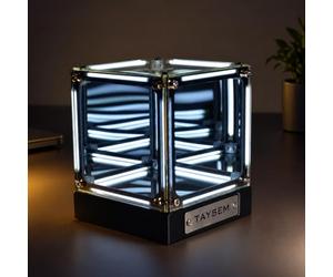 Taysem Lampe cube miroir Infinity rechargeable USB-C Tesseract Cube, blanc | Cube infini avec vitrine, veilleuse LED en acrylique, éclairage d'ambiance pour bureau, chambre à coucher, bureau