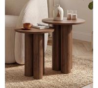 IDMarket Tables d'appoint ELOISE lot de 2 rondes 35/40 cm bois effet noyer