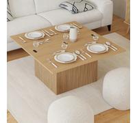 IDMarket Table basse Juliette plateau relevable convertible 100 cm effet lattes tasseau bois