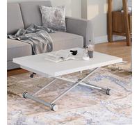 Table basse extensible relevable en table à manger rectangulaire ALTURA 100-160 cm plateau blanc pied chrome