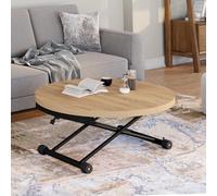 IDMarket - Table Basse Extensible relevable en Table à Manger Ronde ALTURA 100-150 cm Bois et Noir Design Industriel