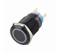 Tbest Interrupteur à Bouton-poussoir Noir Autobloquant, 19mm, 12, 24V, Marche/arrêt, avec LED Verte, pour Applications Industrielles et Marines Automobiles (BLUE)