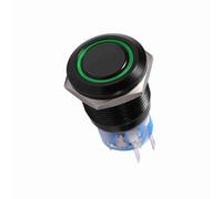 Tbest Interrupteur à Bouton-poussoir Noir Autobloquant, 19mm, 12, 24V, Marche/arrêt, avec LED Verte, pour Applications Industrielles et Marines Automobiles (GREEN)
