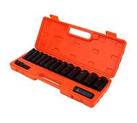 Tbest Jeu de Douilles à Impact 15 Pièces 1/2 Pouce 6 Pans | Plage métrique de 10 à 32 mm, construction en carbone, étui de transport en plastique, utilisation en garage et en atelier.