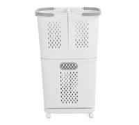 Tbest Panier à Linge en Plastique avec Roues, 3 Bacs de | Matériau PP durable, Facile à transporter, Conception légère, Idéal pour la lessive