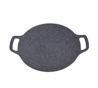 Tbest Poêle à Griller Coréenne Antiadhésive à 6 Couches, Plaque Chauffante Ronde pour Barbecue 34 Cm/13,4 Pouces pour la Cuisson Intérieure et Extérieure en Fonte d'aluminium avec Doubles Poignées