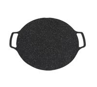 Tbest Poêle à Griller Coréenne Antiadhésive à 6 Couches, Plaque Chauffante Ronde pour Barbecue 34 Cm/13,4 Pouces pour la Cuisson Intérieure et Extérieure en Fonte d'aluminium avec Doubles Poignées