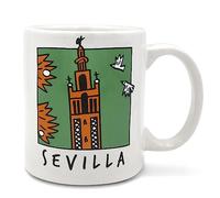 TBOC Tasse Petit Déjeuner des Porcelaine [Giralda] Mug Souvenir Séville Andalousie Espagne | Idee Cadeau Original Personnalisé pour Papa Maman Professeur Ami Mug Café Fete Ville Moderne