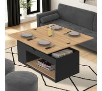 IDMarket - Table basse ELEA plateau relevable convertible 100 cm bois noir et façon hêtre