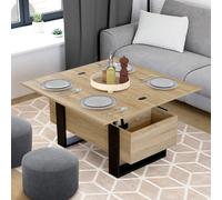 IDMarket - Table Basse Plateau relevable rectangulaire Convertible en Table à Manger Phoenix 97,5 cm Bois et Noir