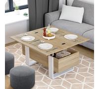 IDMarket - Table Basse Plateau relevable rectangulaire Convertible en Table à Manger Phoenix 97,5 cm Bois et Blanc