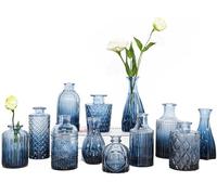 TBWIND Lot de 12 vases à bourgeons en Verre - Petits vases pour Fleurs - Vase Bleu pour centres de Table en Vrac, Mini Vase Vintage pour décorations de Mariage rustiques, décoration Florale de Bureau