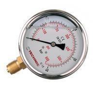 TC TECHNIC - Manomètre pour Eau et Air - Manomètre a Glycérine 0-40 Bar, Ø 100mm, 1/2 Pouce, Raccordement Inférieur, Echelle En Bar et PSI - pour Installations Pneumatiques et Hydrauliques