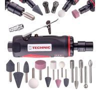 TC TECHNIC - Meuleuse rotative pneumatique - Outil rotatif - Jeu de meuleuses droites à air avec accessoires - Tailles de tige 15×6 mm et 3 mm, outil de meulage à air comprimé - 25 000 tr/min