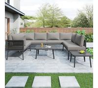 Tcewhhy Ensemble de Jardin en Fer forgé, Salon de Jardin en Forme de U, mobilier de Balcon, canapé d'angle extérieur résistant aux intempéries, mobilier de terrasse, pour 8 Personnes