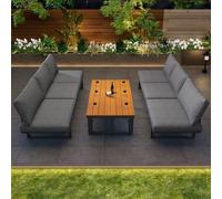 Tcewhhy Ensemble de mobilier de Jardin Gris, composé de 3 pièces,2 canapés, Une Table, Structure en Fer thermolaqué, Dossier réglable, Bois d’Acacia, Table réglable, Coussins et oreillers Inclus