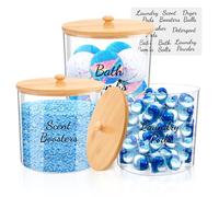 TCJJ 3 RéCipients De Stockage De Lessive Avec éTiquette, Stockage De Poudre à Lessive En Plastique De Grande Capacité, Salle De Bain Bac à Linge Avec Couvercle En Bambou, Pour BoîTe à Linge
