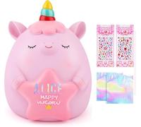 TCJJ Licorne Tirelire Enfant,Tirelire Enfant Fille avec 2 Alphabet Et 2 Autocollants Strass, Cadeaux pour l'anniversaire Et NoëL