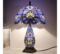 TCODTPOL Tiffany Lampe de table en verre teinté 30,5 x 48,3 cm pour mère et fille - Veilleuse d'appoint pour chambre à coucher, chevet, lecture, maison de style antique (baroque bleu)