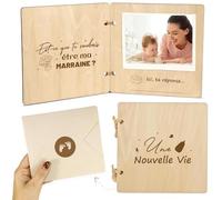 TCRZHHRX Demande Originale de Marraines, Livret en Bois avec Photo Bébé VEUX-TU ÊTRE MA MARRAINE? et Enveloppe, Idée Cadeau pour Baptême Communion Anniversaire Noël