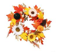 TDCuizent Couronne d'automne artificielle de 45,7 cm - Guirlande de tournesol en soie et érable pour porte d'entrée, décoration murale vibrante pour Thanksgiving, Halloween, utilisation en intérieur