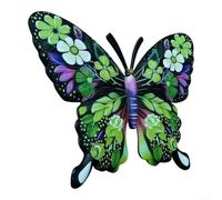 TDCuizent Décoration murale papillon en métal avec motif floral vert résistant aux intempéries en fer à suspendre pour intérieur et jardin, ornement multicolore vif avec crochets préinstallés, 16 cm