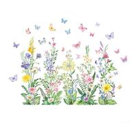 TDCuizent Grands stickers muraux amovibles en vinyle PVC pour chambre à coucher, chambre d'enfant, salon - Motif fleurs sauvages et papillons - Décoration murale - 120 x 90 cm