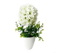 TDCuizent Hortensia artificiel en pot blanc - Fleur à pompons vibrants avec feuillage vert de 24 cm - Plante artificielle en pot pour la maison, le bureau, l'étagère, décoration basse réutilisable