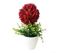 TDCuizent Hortensia artificiel en pot blanc - Fleur à pompons vibrants avec feuillage vert de 24 cm - Plante artificielle en pot pour la maison, le bureau, l'étagère, décoration réutilisable (rouge)