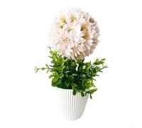 TDCuizent Hortensia artificiel en pot blanc - Fleur à pompons vibrants avec feuillage vert de 24 cm - Plante artificielle en pot pour la maison, le bureau, l'étagère, décoration réutilisable (rose)