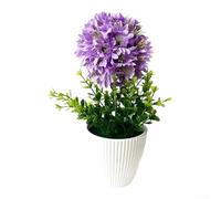 TDCuizent Hortensia artificiel en pot blanc - Fleur à pompons vibrants avec feuillage vert de 24 cm - Plante artificielle en pot pour la maison, le bureau, l'étagère, décoration réutilisable (violet)