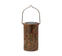 TDCuizent Lanterne solaire vintage en bronze avec papillon et fleur à double alimentation LED pour décoration de jardin, terrasse, lampe suspendue résistante aux intempéries pour ambiance nocturne (A)