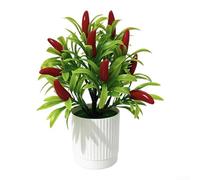 TDCuizent Plante artificielle en pot avec 14 fruits - Arbre fruitier artificiel pour décoration d'intérieur en plastique avec feuilles - 20 cm - Idée de pendaison de crémaillère (piment chili)