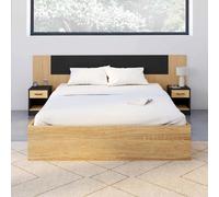 IDMarket Tête de lit sur pied SAPA avec chevets modulables bois et noir 140-160-180 cm