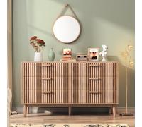 TDRTRD Commode à 6 tiroirs, Commode en Bois Style bohème, Design Creux, Meuble de Rangement Multifonction avec poignée en Bois et Pieds de Support pour Chambre, Salon,Couleur du Bois, 100x34x73cm