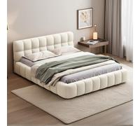 TDRTRD Lit 140x190 Double rembourré, Lit Bubble avec sommier à Lattes, Lits 2 Personnes Capitonne avec Tête de Lit, Cadre de lit pour Adultes et Adolescents, sans Matelas (Beige, 140 x 190 cm)
